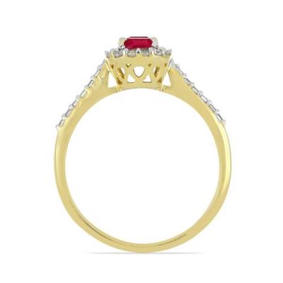 BUY 14K GOLD NATURAL GLASS FILLED RUBY GEMSTONE WHITE DIAMOND HALO RING